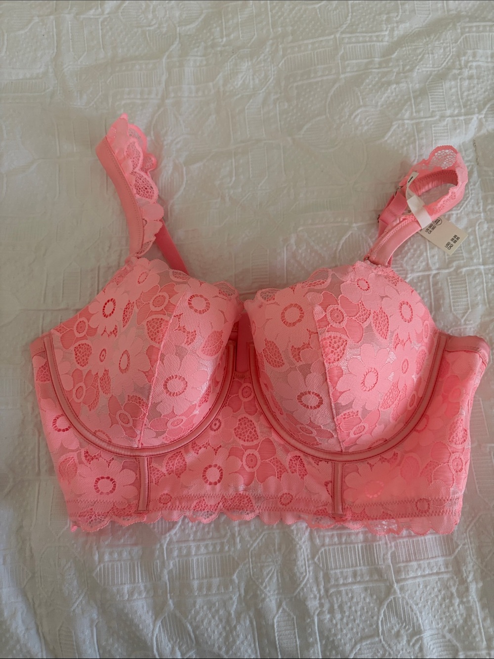 Aerie Balconette Floral Lace Bra in Coral Pink NWT Size 36 D
